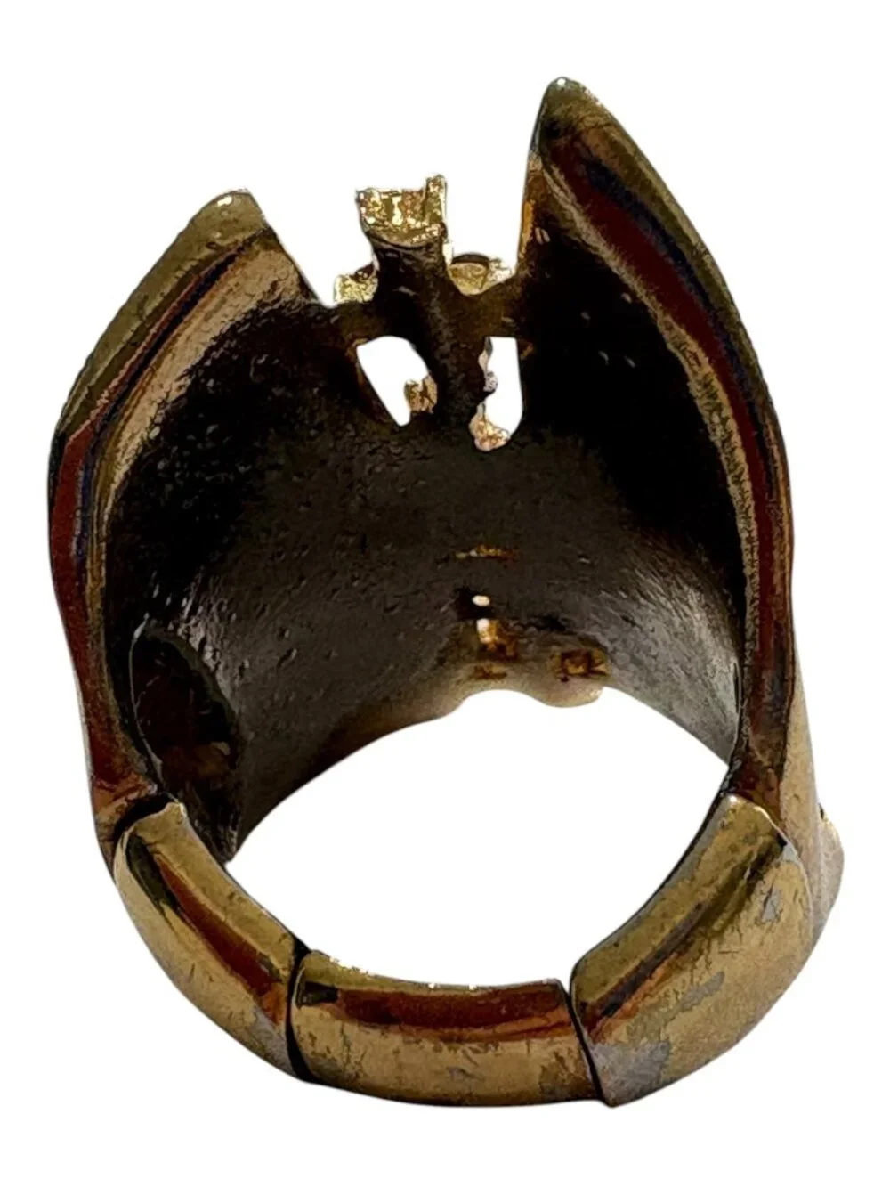 Vintage Gold-Tone Statement Ring Topaz Black Rhinestone Cutout (2694-1)